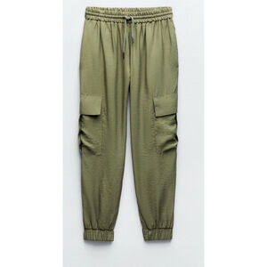 Women's Zara Elastic Waist Cargo Pants Size XS Army Green